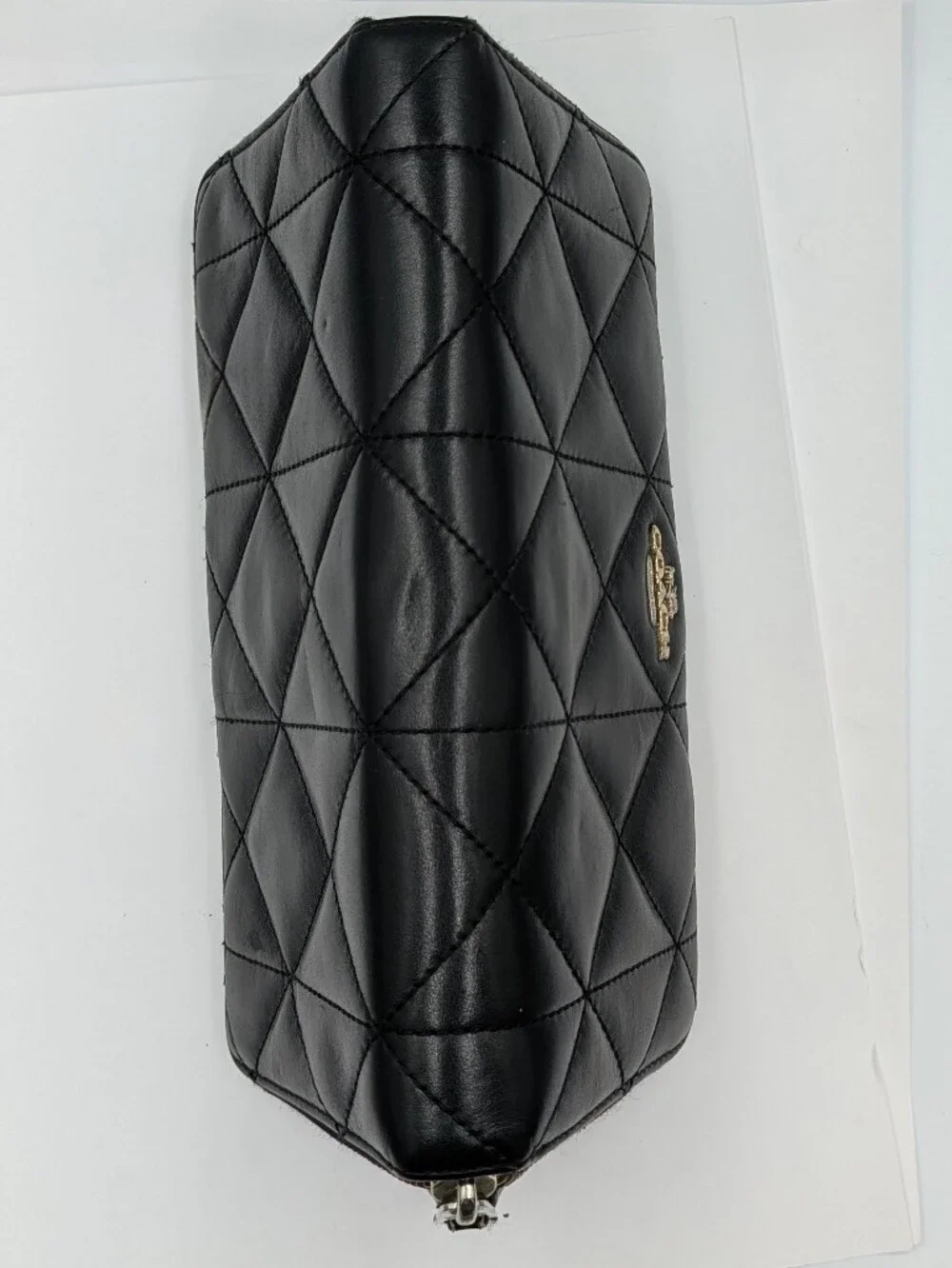 Coach Quilted Wallet Women Smooth Leather Zip Around Gold Logo Organizer Black